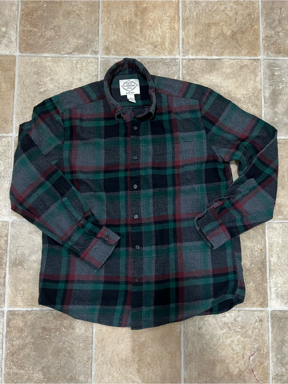 St. John's Bay Plaid Button-Down Shirt - Green, Black & Burgundy